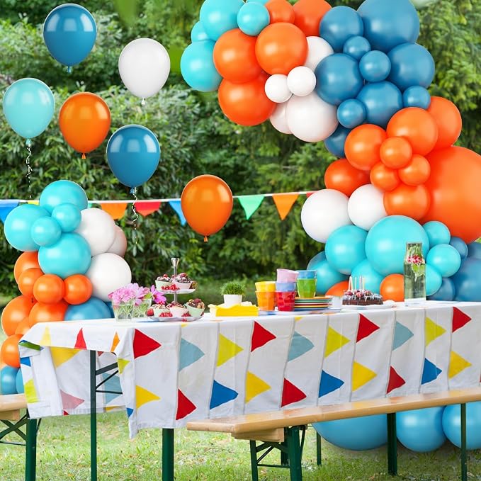 GRESATEK Orange-Blue-White Balloon Arch Garland Kit, Teal Blue Peacock White - Image 7