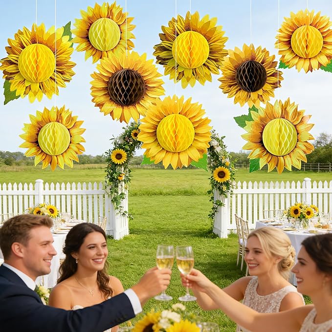 SUNBEAUTY Sunflower Party Decorations 3D Large Sunflower Birthday Honeycomb - Image 5