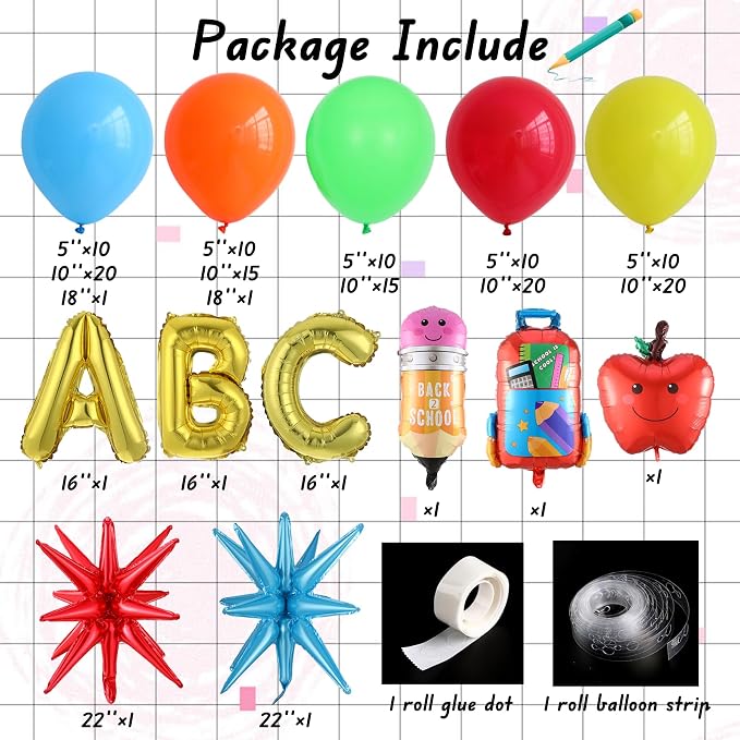 Welcome Back To School Balloon Arch Garland Kit | 153PCS Rainbow Schoolbag - Image 2