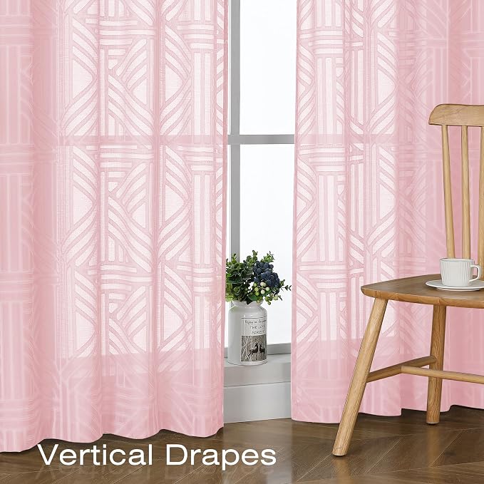 Simplebrand Blush Semi Sheer Curtains 45 Inch Length 2 Panels, Geometric - Image 5