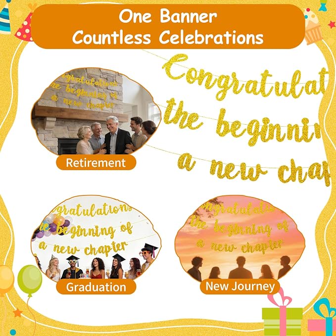 Pre-Strung Congratulations Banner New Chapter & Journey Hanging Garland Glitter - Image 7