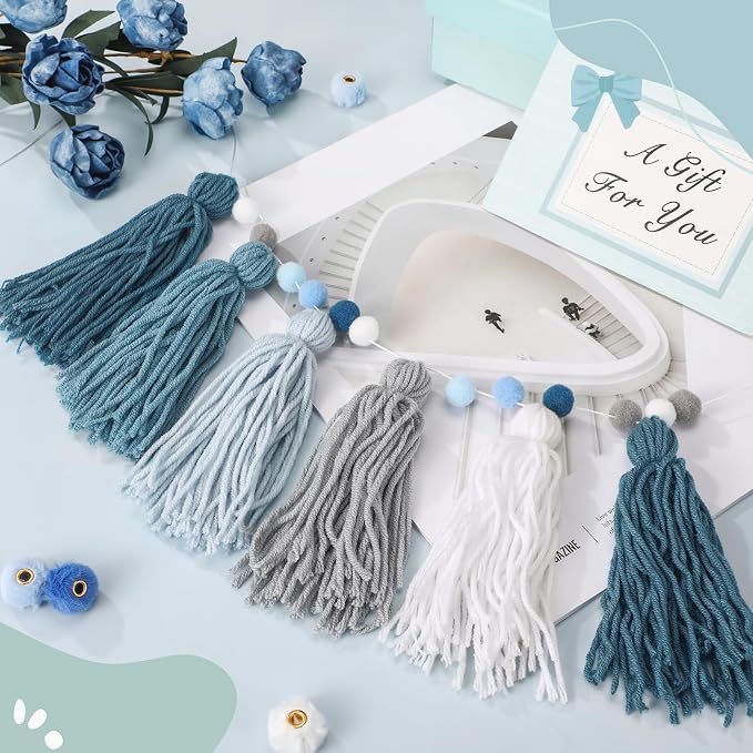 Syhood 3 Pcs Boho Tassel Garland Boho Rainbow Pom Pom Wall Decor Each 50'' - Image 3