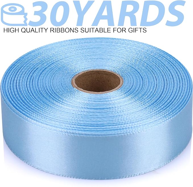 7/8 Inch 30 Yards Sky Blue Satin Craft Ribbon-Single Face Polyester Ribbon - Image 2