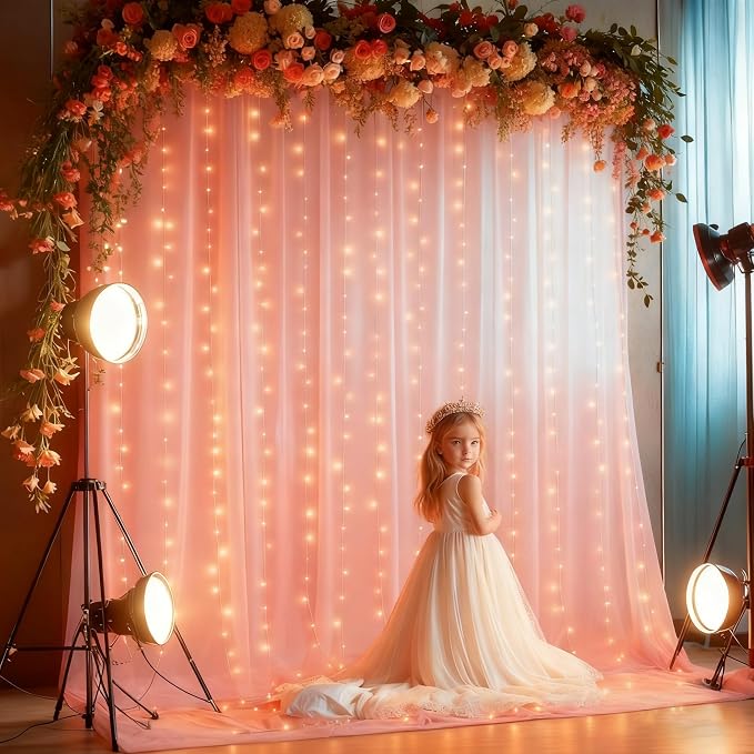 30x8ft Peach Tulle Backdrop Curtain - Image 4