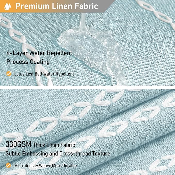 Fog Blue Boho Farmhouse Linen Heavy Duty Cloth Shower Curtain, 72x72 | 330GSM - Image 4