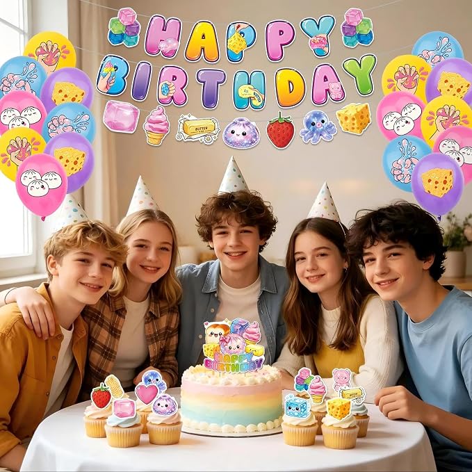 32Pcs Squishy Birthday Decorations, Includes Banner Balloons & Cake Topper | - Image 4