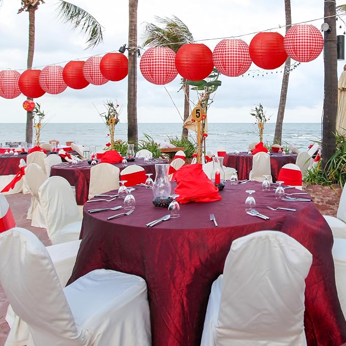 Honoson 12 Pcs Red Gingham Paper Lanterns Picnic Party Decoration 10 Inch - Image 7