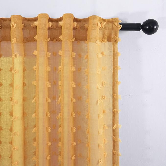 Mustard Yellow Textured Curtains 84 Inch Length 2 Panels - Image 6
