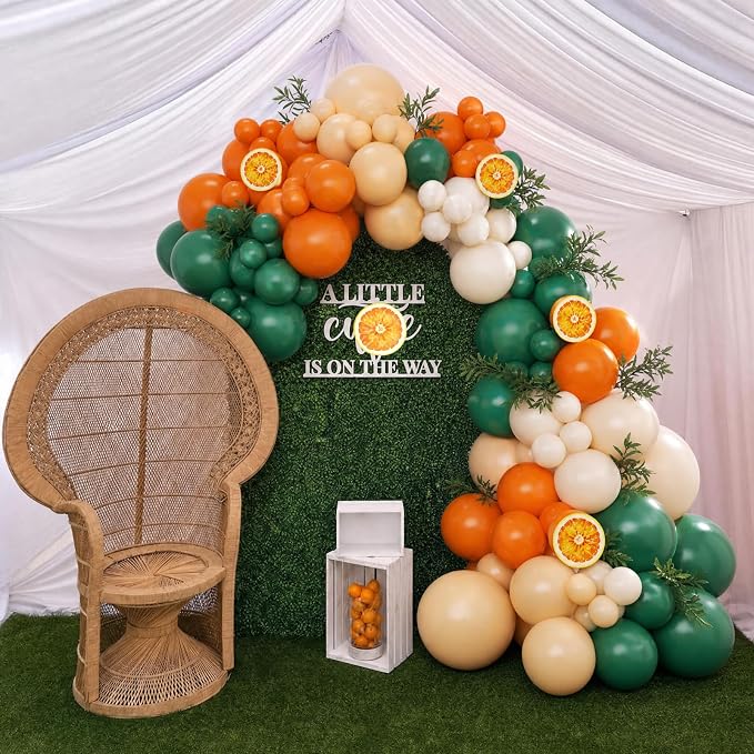 Orange Green Balloon Arch Kit for Little Cuties Baby Shower | 124Pcs Pastel - Image 6