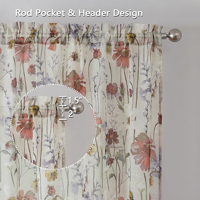 Crushed Valance Sheer Curtains 14 Inches Length 2 PCS, Small Modern Printed - Image 2