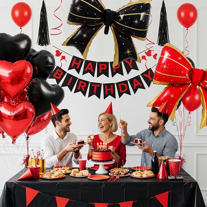 Vuzvuv Red Black Bow Heart Balloons Set, Anniversary, Bridal Shower（Mix Colors） - Image 4