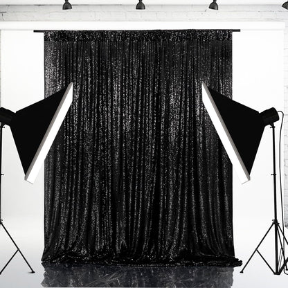 Eternal Beauty Black Sequin Backdrop, 8x8 Ft Halloween Glitter Background Curtains for Shimmer Photography Party Wedding Birthday Back Drop Decor