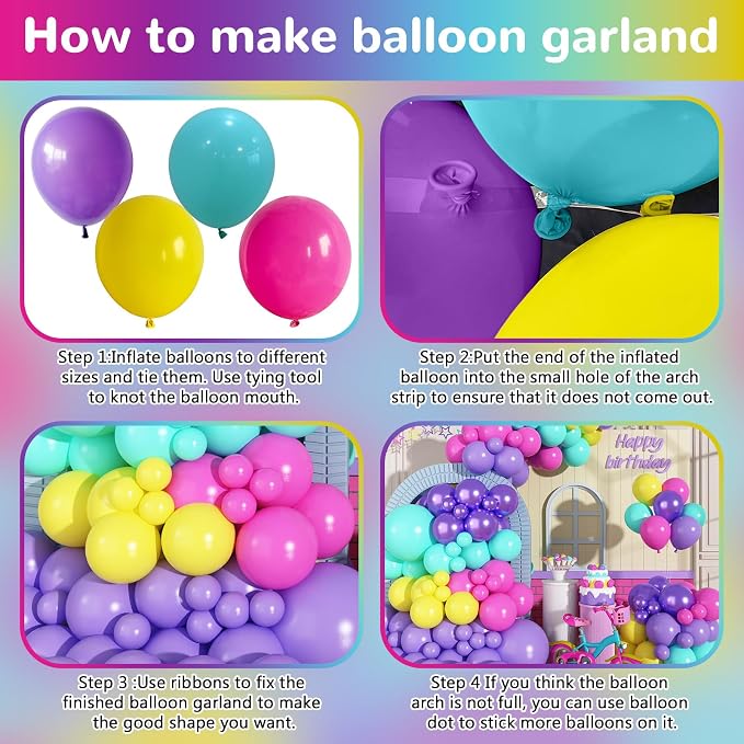 HILAVO Pink Blue Purple Balloons Garland Arch Kit 132 Pcs Hot Pink Metallic - Image 6