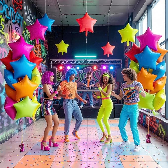 Neon Star Balloons, 19 Inch Hot Pink Blue Green Yellow Red Orange Glow - Image 3