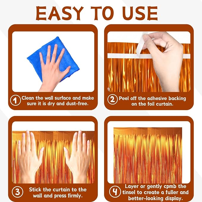 Matte Orange Foil Fringe Curtains Backdrop Party Decorations 4 PCS | 3.3 x 6.6 - Image 5