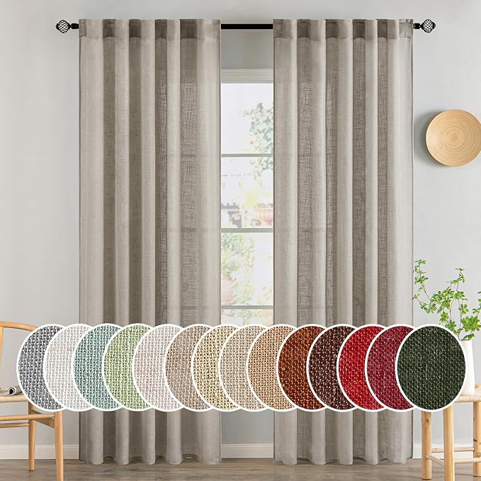 MIULEE Burlywood Birch Linen Curtains 52x84 Inch Long 2 Panels by MIULEE