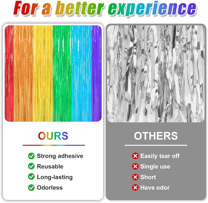 Crosize 4 Pack Rainbow Streamers Backdrop, 3.3 x 9.9 ft, Party Decorations | - Image 3