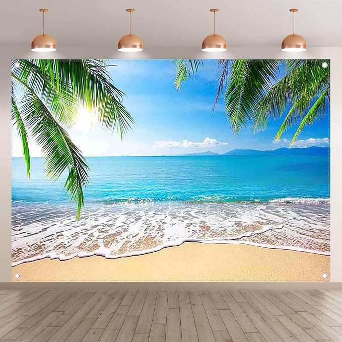 7x5ft Summer Beach Photography Backdrop Hawaii Tropical Banner | Ocean Seaside - Image 2