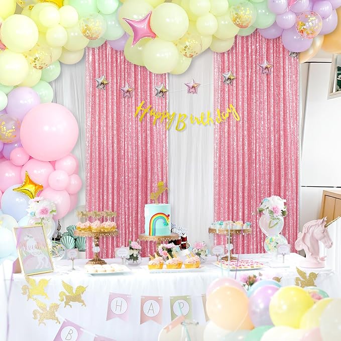 Blush Pink Sequin Backdrop 2 Panels 2FTx8FT Glitter Backdrop Curtain | - Image 7