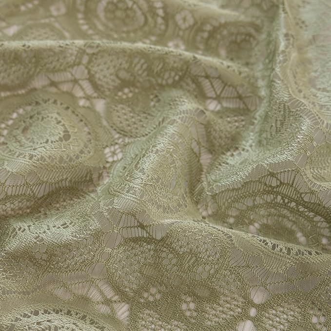 YJ YANJUN Boho Lace Curtains, Sage Green Sheer Window Panels | Geometric - Image 5