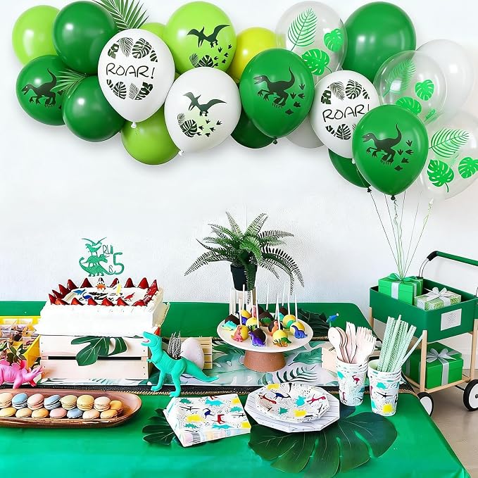 FunHot Dinosaur Balloons, 12 Inch Fruit Green White Latex Balloons, Leaf - Image 6