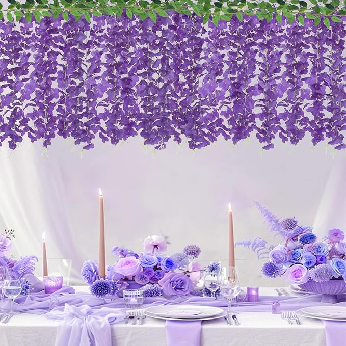 ZINHO 60 Branches Wisteria Hanging Flowers, Artificial Purple Wisteria Flowers - Image 4