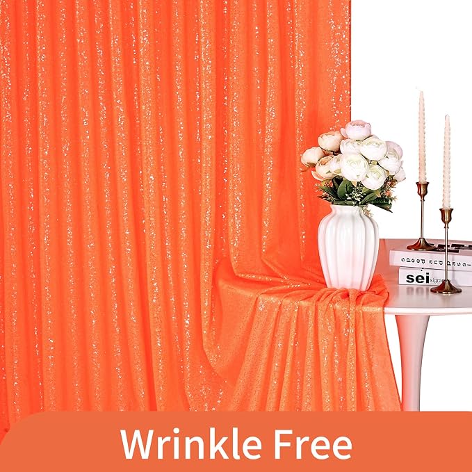 Orange Party Decor Sequin Curtains 4Pcs 2FTx8FT Halloween Photo Backdrop - Image 5