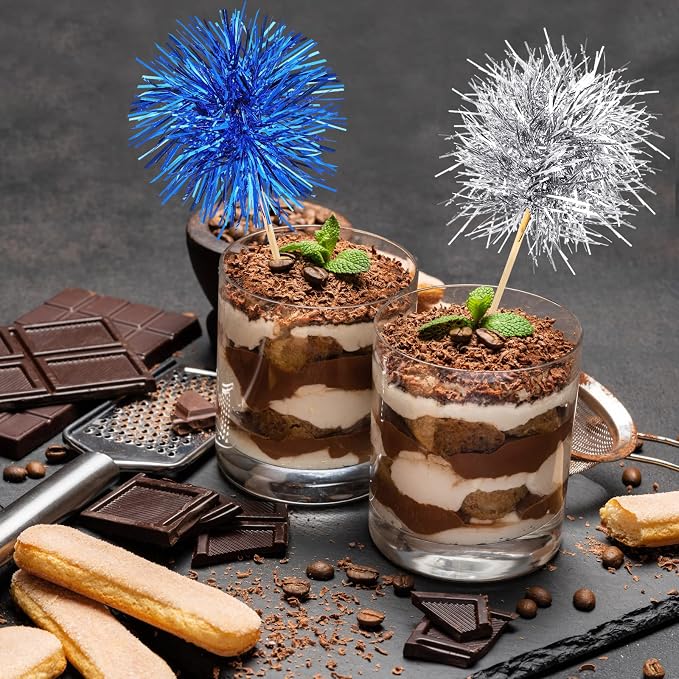 Chinco 100 Pcs Foil Firework Cupcake Toppers Sparkle Tinsel Cake Toppers Cake - Image 5