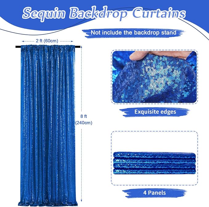 Sequin Backdrop Navy 4 Pieces 2FTx8FT Shimmer Birthday Wedding Photograph Baby - Image 3
