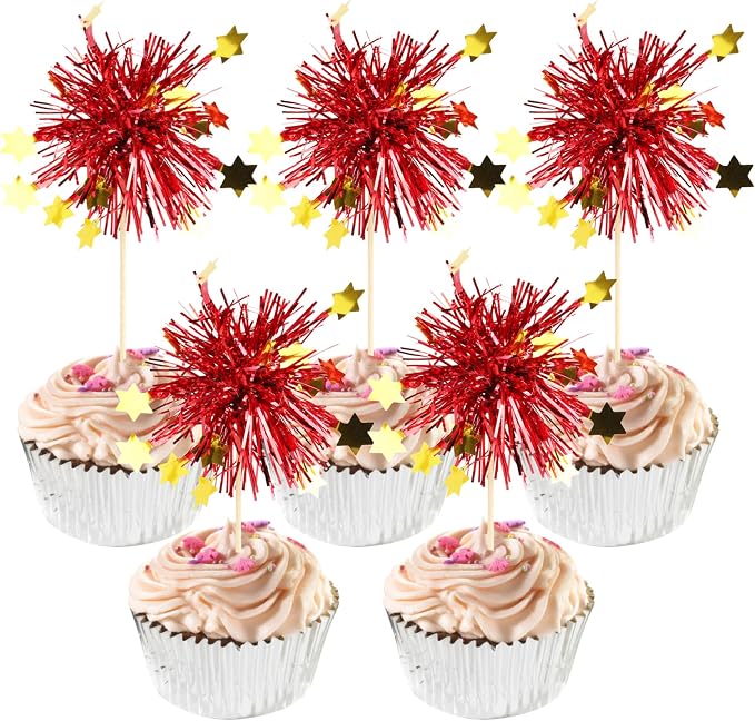 30 PCS Foil Firework Cupcake Toppers Happy Birthday Star Cupcake Picks Sparkle by ZHUOWEISM