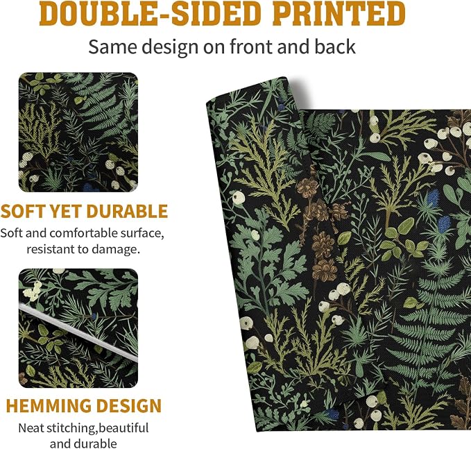 Black Sage Green Leaves Placemats Set of 4 Vintage Botanical Fern Leaf Floral - Image 5