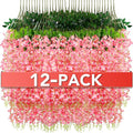 Wisteria Hanging Flowers,Fake Hanging Flowers,Wisteria artificiales Garland for Home Wedding Arch Floral Party Garden Ceremony Outdoor Decor,3.6 feet Long(12,Pink)