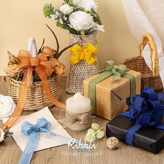 Ribbli Royal Blue Burlap Wired Ribbon, 1” Inch x Continuous 20 Yard, Blue Wired Ribbon for Wreaths,Big Bows,Tree Decoration,Outdoor Decoration