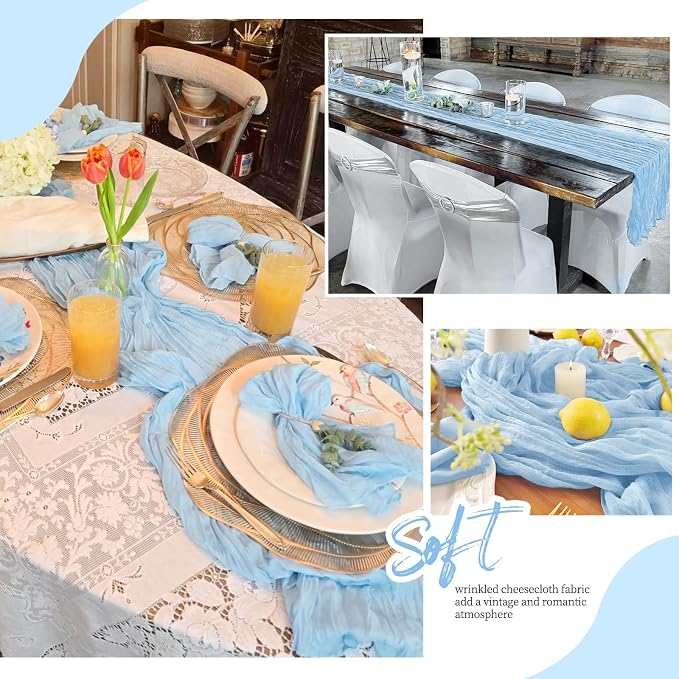 6 Pack Baby Blue Cheesecloth Table Runner 17x108 Inch Semi Sheer Boho Gauze - Image 5