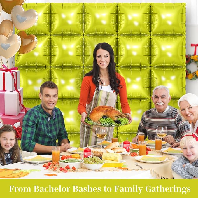 Lemon Green Square Foil Balloons 25 Pcs Metallic Lemon Green Balloons Wall - Image 6
