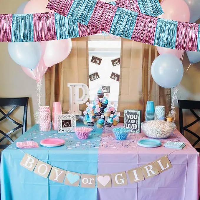 BEISHIDA Pink Blue Fringe Garland Banner 30ft Wall Tinsel Foil Streamers | 3Pack - Image 4