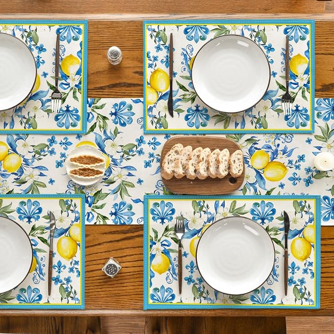 Artoid Mode Blue Lemon Iris Summer Placemats Set of 4, 12x18 Inch Seasonal - Image 6