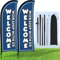 Buryeah 2 Sets Welcome Feather Flag Sign Kit 8 ft Welcome Banners Swooper Flag by Buryeah