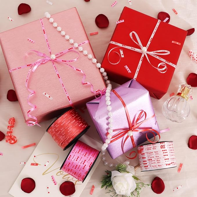 BEISHIDA Valentine Ribbon, Balloon String Printed I Love You 3 Rolls 100 Yards - Image 5