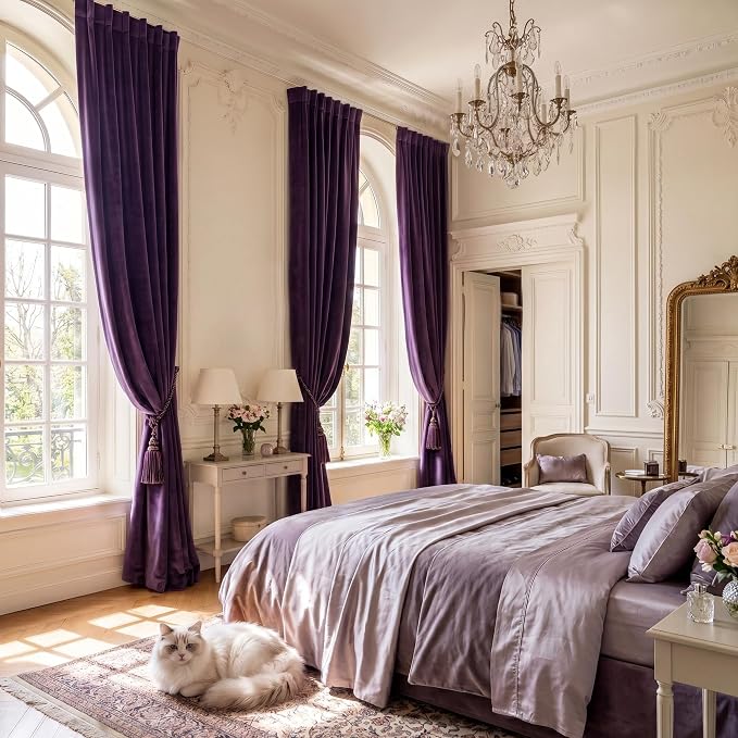 Purple Orchid Velvet Curtains Back Tab, W52 x L96 inches, 2 Panels | Room - Image 8