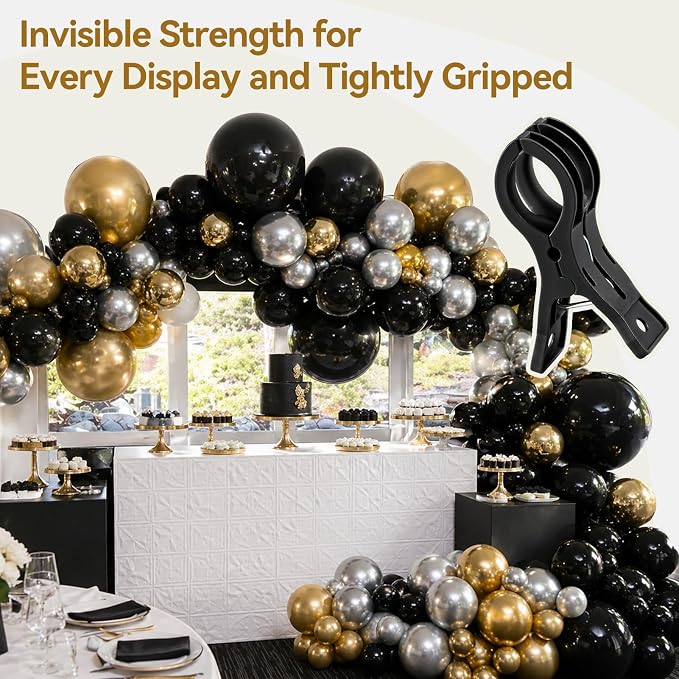 EMART 10 Pack Balloon Arch Clips Plastic Black Large Towel Clips 3.5 Inch Heavy - Image 2