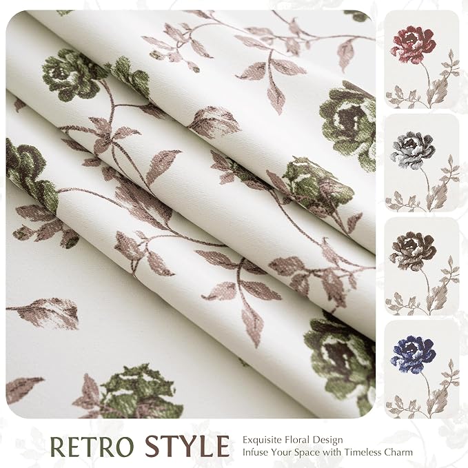 Beauoop Floral 100% Blackout Curtains Bedroom Green Brown 52x96 2 Panels | Rose - Image 7