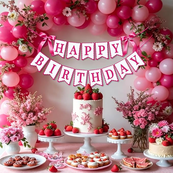 Bow Happy Birthday Banner for Bow Birthday Decorations Bows Garland for Women - Image 4