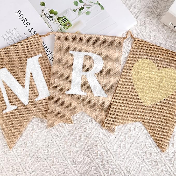 FQTANJU 8 Pcs/Set MR and MRS Burlap Banner, Wedding Hanging Banner - Image 3
