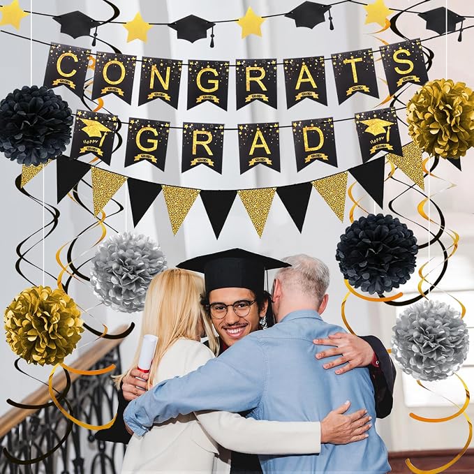 Graduation Decorations for 2026, Congrats Grad Banner and Star Cap Garland - Image 4