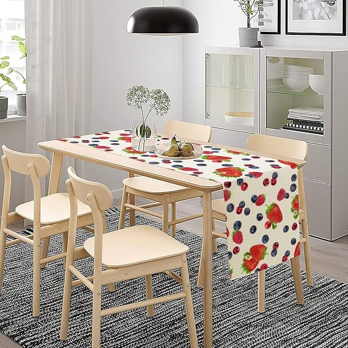 Strawberry Table Runner Spring Summer Fruit Wild Berry Forest Garden Dinner Runner for Farmhouse Party Holiday Home Kitchen Dining Table Decor 13x60