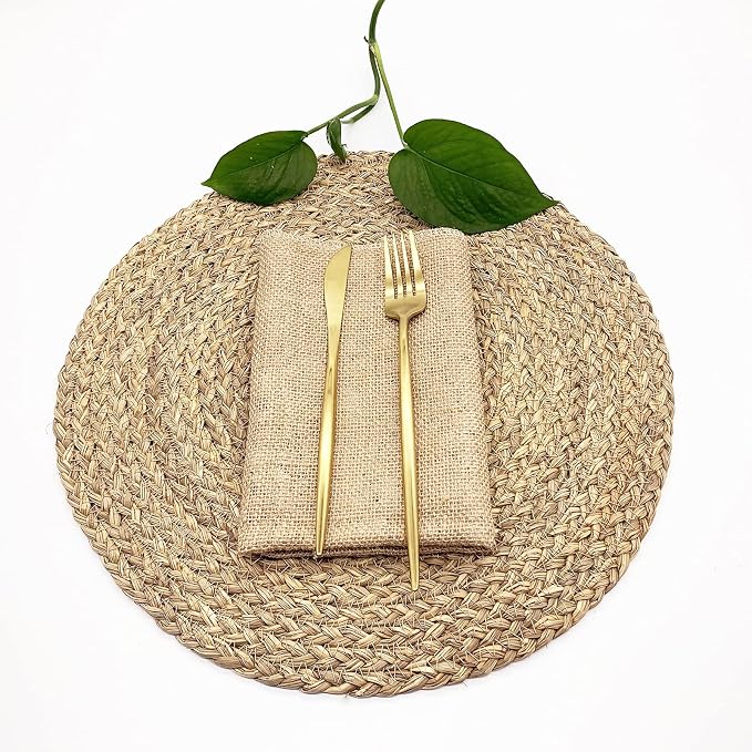 Woven Placemats for Dining Table Set of 4, 100% Natural Straw, Rustic Round - Image 2