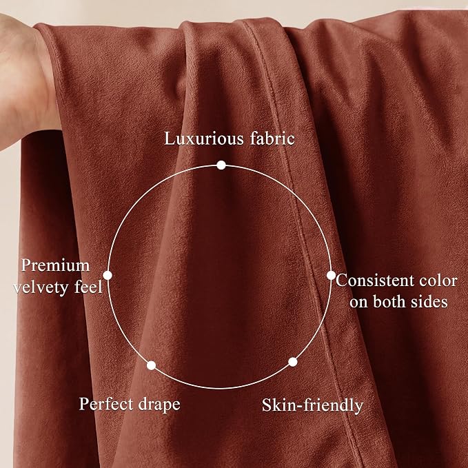 Rust Red Velvet Curtains for Christmas Decor, W52 x L108, 2 Panels | Back Tab - Image 4