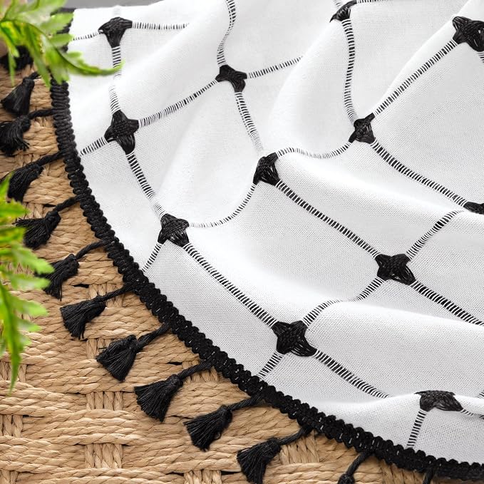 Boho Blackout Black Plaid Curtains 84 Inch Linen Blend 2 Panels | Vintage - Image 5
