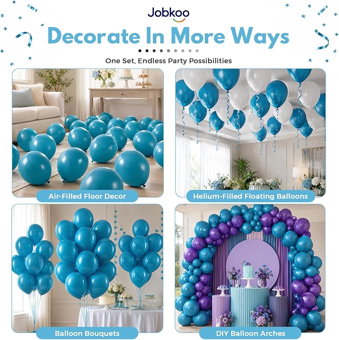 Jobkoo Peacock Blue Balloons 12 Inch, Turquoise Teal Blue Latex Balloon | Matte - Image 4